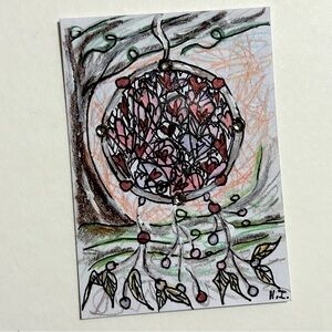 Handmade Mixed Media Fantasy Rhinestone Dreamcatcher Art Hearts and Nature